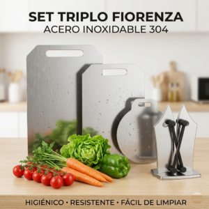 3 Tablas de Picar Acero INOX + AFILADOR