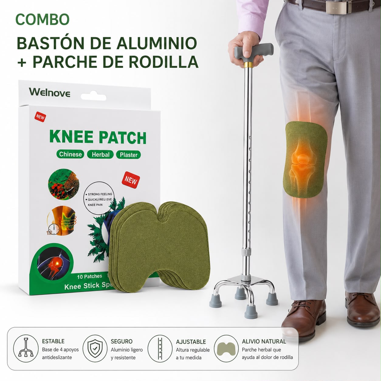 Combo Baston Aluminio + Parche Rodilla